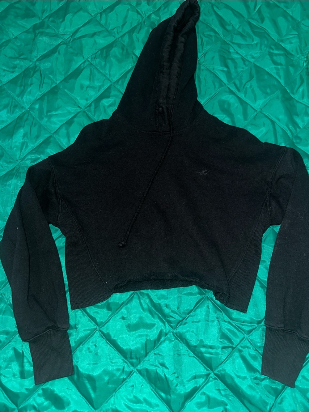 Hollister Black Cropped Hoodie with Drawstring Hood